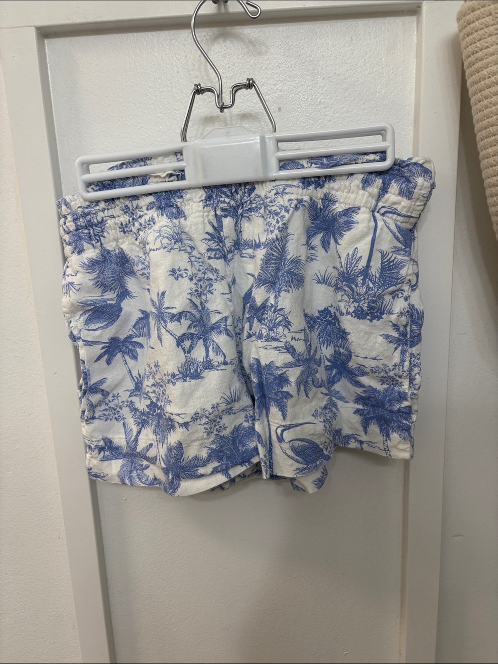 a new day White Shorts with Blue Tropical Print